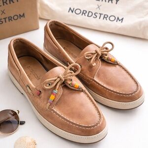 Sperry x Nordstrom Leather Boat Shoes Beaded Laces Women’s 7.5 Brown Loafers